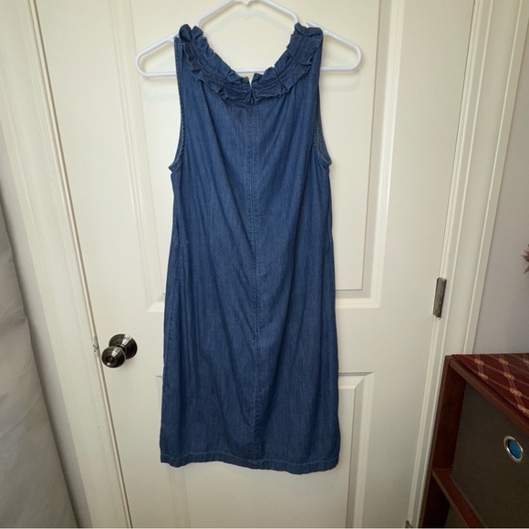 Talbots chambray sleeveless ruffle neck dress - Picture 4 of 12